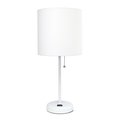 Diamond Sparkle White Stick Table Lamp with Charging Outlet & Fabric Shade, White DI2519763